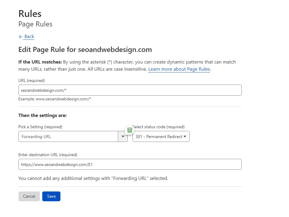 Cloudflare NON-WWW to WWW redirect rule